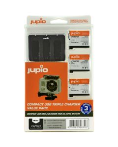 Jupio Kit: 3X Batt AHDBT-401 HERO4 1160mAh + USB Triple CH.